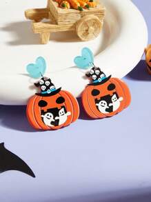 1 对亚克力卡通幽灵、紫色眼睛、微笑南瓜、南瓜眼、幽灵万圣节耳环，适合女性圣诞礼物 - 彩色 - 查看 3
