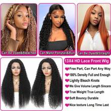Jerry Curl Wave Lace Front Wigs Human Hair 180% Density 13x4 HD Lace Front Wigs Human Hair Pre Plucked With Baby Hair Deep Curly Water Wave Wig Human Hair For Women Wet Wavy Wigs Human Hair