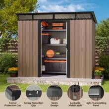Lofka 8' X 6' Outdoor Storage Shed, Versatile Metal Garden Shed, Outdoor Storage Tool Shed, With Sliding Doors, Transparent Panel Windows, Anchors, Outdoor Storage Shed For Backyard, Patio - màu nâu - Xem 5