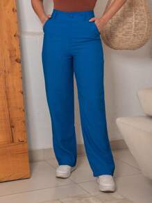 STRAIGHT PANTS WITHOUT FRONT PLEATS IN AMARANTE - Royal Blue - View 3