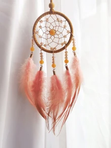 1pc Faux Pearl & Feather Dreamcatcher Decor, Mori Style Feather Wind Chime Ornament, Gifts For Girls, Birthdays, Useful As Car Decorations, Room, Home, Wedding Party Decor (Artificial Feathers),Home Decor ,Room Decor,Wall Decor Graduation