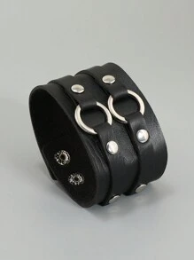 1 pièce Bracelet de poignet en PU pour hommes à boucle double style punk rock métal