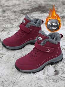 Giày đi tuyết lót nhung mùa đông cho nam, giày dành cho phụ huynh trung niên và người cao tuổi có đệm, giày nhẹ, mềm, ấm cho người cao tuổi, giày đi bộ chống trượt, giảm xóc, thích hợp cho các hoạt động ngoài trời và đi bộ trong công viên vào mùa đông - B-đỏ - Xem 2