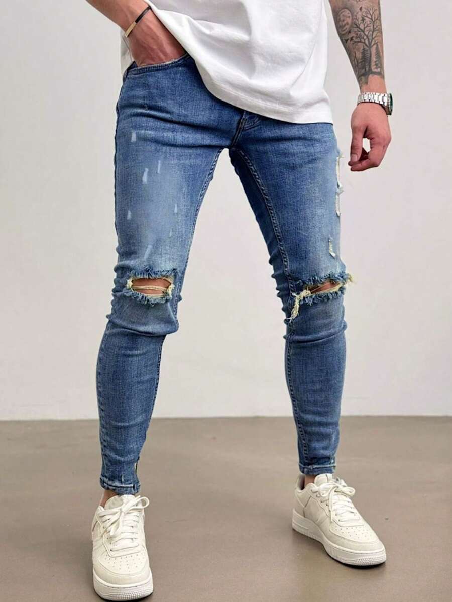 Quần Jeans Co Giãn Ôm Sát Màu Trơn Thường Ngày Cho Nam - Đồng - Xem 1