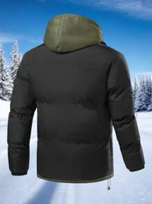 1pc Boyfriend Style Men's Padded Jacket, Hooded Thick Casual Outerwear Windbreaker, Winter Streetwear Stylish Drawstring 2 In 1 Coat