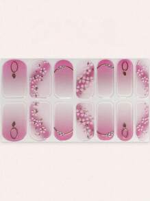 女士旅行派对装扮粉色扎染渐变桃花渐变3D立体植物花卉茉莉杏仁美甲贴纸 - 彩色 - 查看 3