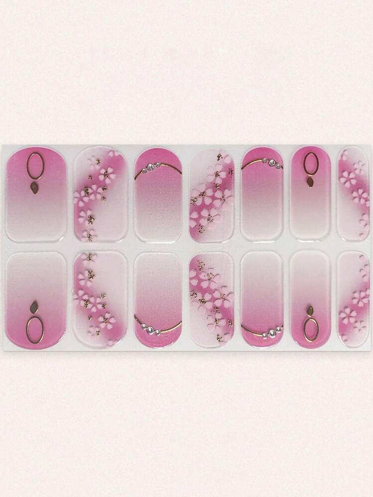 女士旅行派对装扮粉色扎染渐变桃花渐变3D立体植物花卉茉莉杏仁美甲贴纸 - 彩色 - 查看 3