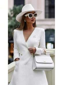 Women's White Felt Fedora Hat With Luxury Medium Brim - trắng - Xem 8