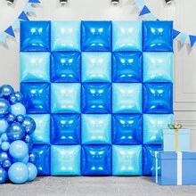 Globo cuadrado de aluminio de 19 pulgadas, decoración de pared con globo metálico azul marino y azul perla de doble cara, adecuado para fiesta de despedida de soltera, aniversario, boda, fiesta de cumpleaños, decoración de Año Nuevo - Globos metálicos cuadrados de doble cara azul marino y celeste - Ver 2