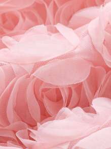 年轻女孩优雅纯色拼布 3D 玫瑰长袖及膝连衣裙（配腰带）