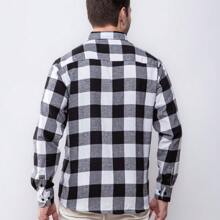 Men's Plaid Shirt Long Sleeve Winter - 黑色 - 查看 8