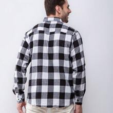 Men's Plaid Shirt Long Sleeve Winter - 黑色 - 查看 9