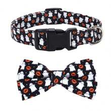 1 pièce Collier de chien personnalisable pour Halloween avec nœud papillon, réglable, conceptions de crâne, citrouille, chauve-souris, fantôme, accessoires pour animaux de compagnie pour Halloween, fournitures pour chiens, meilleur cadeau d'Halloween pour les animaux de compagnie