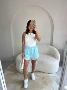 Short Striped Tactel Shorts With Lining For Gym, Walking – Comfort And Style For Everyday Life - Màu xanh nhạt - Xem 6