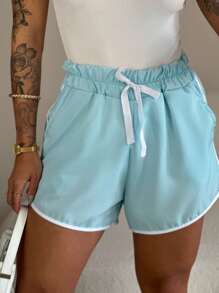 Short Striped Tactel Shorts With Lining For Gym, Walking – Comfort And Style For Everyday Life - Màu xanh nhạt - Xem 2