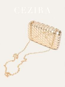 CEZIRA Geantă de seară pentru femei, design unic la modă, marcă de lux, carcasă în formă de cutie ABS, închidere magnetică, model hexagonal de fagure, geantă de umăr cu lanț lung, ușoară și portabilă, rafinată și elegantă, potrivită pentru banchete, nunți, petreceri de cocktail, întâlniri și poate fi oferită și cadou. - Aur - Vizualizare 8