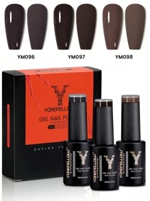 1 Set Of 10ml YOKEFELLOW 3-Color Brown Gel Nail Polish Set, Autumn/Winter Semi-Permanent Acrylic Nail Polish Set, Removable UV/LED, Gift For Women, 2024 New Arrival - Multicolor - View 11