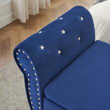 Velvet Multifunctional Storage Ottoman Bench With Crystal Buckle And Solid Wood Legs, Beige, Perfect For Living Room, Bedroom, And Hallway