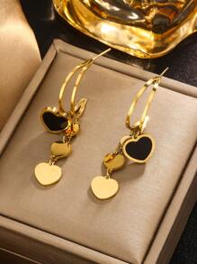 1 对 INS 小众复古奢华百搭不对称高端心形与星形流苏 C 形双层五角星耳环，钛钢 18K 镀金贝壳耳钉，适合生日、情人节礼物、商务演示、日常佩戴 - 金色 - 查看 5