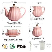 Sweejar Home Porcelain Tea Set Royal Family 225 Ml To Cups And Saucers With Teapot Milk Jug Ceramic Tea And Coffee Cups