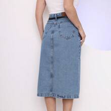 Saia jeans midi com fenda acompanha cinto feminino novo