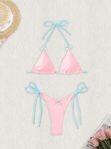 PEPPERMOLLY 全新柔软系带露背性感比基尼，女士可爱泳装套装，适合夏季海滩