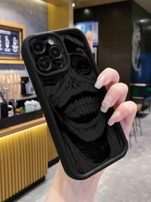 1 st minimalistiskt och snyggt spökansikte svart tjockt stötsäkert skyddande telefonskal, kompatibelt med Apple/Infinix/Vivo/OPPO, modernt val - Svart - Visa 2