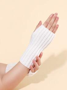 2 chiếc găng tay không ngón đan màu trơn, ấm áp cho phụ nữ mùa thu đông - Nhiều màu - Xem 5