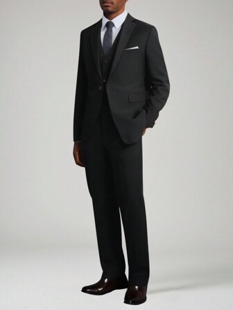 CLOUDSTYLE Męski wiosenno-jesienny jednolity kolor z kołnierzykiem z klapami i długim rękawem, marynarka, kamizelka i spodnie w komplecie biznesowym