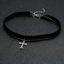 Illusory 1pc Minimalist Vintage Punk Cross Pendant Necklace - Black - View 2