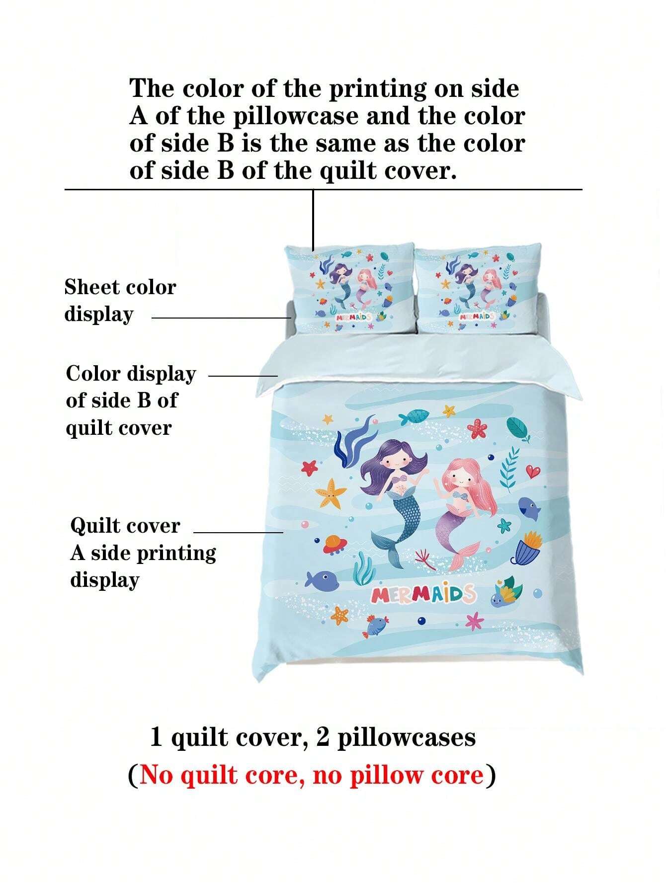 4pcs Baby Bedding Set Breathable, Soft Polyester, Mermaid Princess