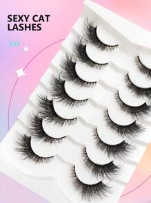 Asiteo 7 Pairs Cat Eye End Eye Elongated Fake Eyelashes, Reusable Soft Lashes High-Quality False Lashes For Everyday Use - 黑色 - 查看 4