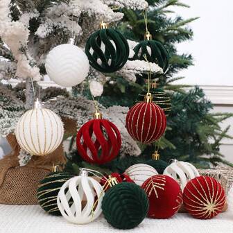 6pcs Christmas Plush Painted Balls, Christmas Tree Window Decoration Decoration Christmas Plush Balls,Christmas