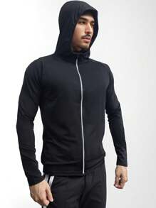 Felpa nera sportiva da fitness, stile boyfriend, da uomo, realizzata in materiale traspirante e ad asciugatura rapida, con maniche lunghe, felpa attiva da atletica