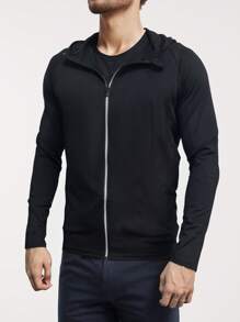 Felpa nera sportiva da fitness, stile boyfriend, da uomo, realizzata in materiale traspirante e ad asciugatura rapida, con maniche lunghe, felpa attiva da atletica