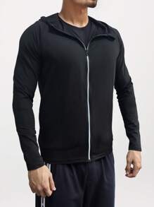 Felpa nera sportiva da fitness, stile boyfriend, da uomo, realizzata in materiale traspirante e ad asciugatura rapida, con maniche lunghe, felpa attiva da atletica