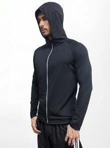Felpa nera sportiva da fitness, stile boyfriend, da uomo, realizzata in materiale traspirante e ad asciugatura rapida, con maniche lunghe, felpa attiva da atletica