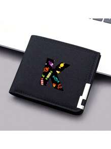 1件26字母卡通糖果元素钱包通用短款钱包男女生卡夹短钱包个性帆布双折钱包男孩女孩万圣节创意礼物生日 - 黑色 - 查看 32