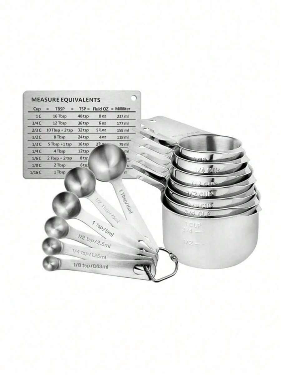 Measuring Cups And Spoons Set Of 14, Stainless Steel 7 Measuring Cups
