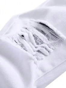 Quần Jeans Nam Ôm Vừa Vặn, Màu Trắng Thường Ngày, Co Giãn, Rách Rách - trắng - Xem 3