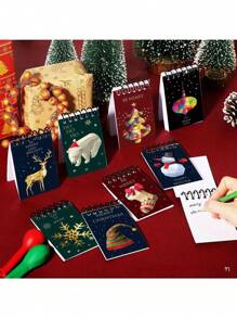 圣诞装饰 8 件装圣诞线圈记事本，节日纸质日记本，带穿孔页，适合节日礼物和朋友 - 各种季节性设计 - 彩色 - 查看 5
