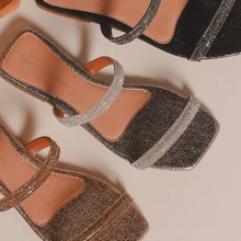 Shiny Rhinestone Luxury Summer Party Flat Sandal - Đồng - Xem 1