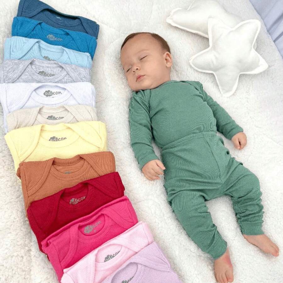 2 Piece Set Kit Long Sleeve Bodysuit And Ribbed Romper - 淺粉色 - 查看 1