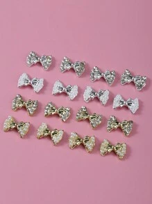 10pcs Nail Charms Nails, Nail Supplies, Bow-Shaped Gold, Silver, White Rhinestone, Faux Pearl Nail Charms, Light Luxury French Style, Versatile Metal Nail Supplies, Valentine's Day, Music Festival, Travel, Holiday Celebrations, Shiny White Rhinestones Nail Gems, Suitable For Multi-Functional DIY Accessories Nail Decoration - Multicolor - View 2