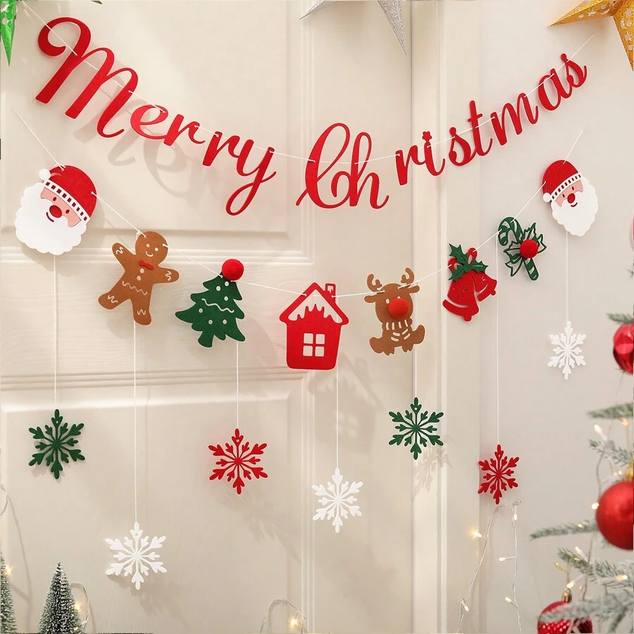 1set/1pc Christmas Party Decoration Felt 3D Cute Hanging Banner, Halloween, Halloween Decoration - Multicolor - View 1
