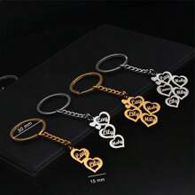 1pc Customized 1-5 Names Heart-Shaped Keychain, Stainless Steel Personalized Surname Pendant Keyring Gift For Family
