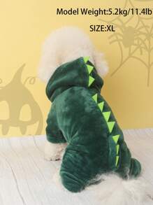1pc Polyester Green Four-Legged Fleece Warm Clothes Cartoon Dinosaur Hooded Home Wear For Small Dogs And Cats (It Is Suggested To Increase 1-2 Sizes When Purchasing Because Of The Small Size) - Green - View 1