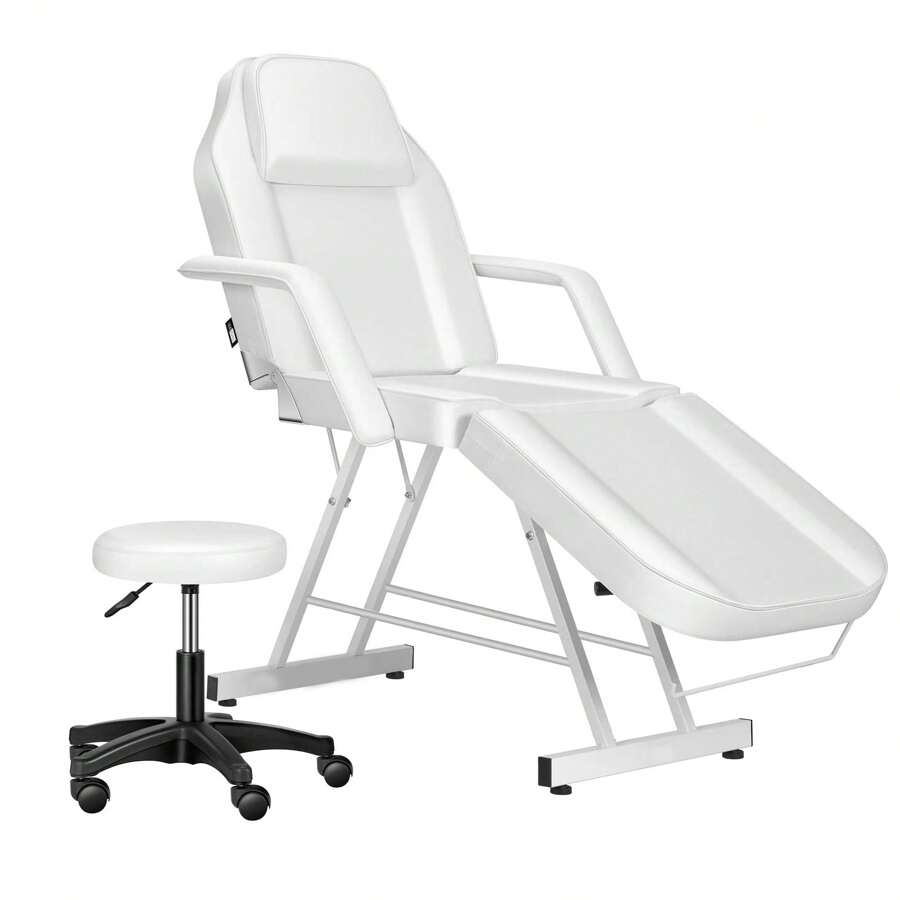 3-Section Tattoo Chair, Adjustable Professional Salon Massage Bed Tattoo Bed Chair With Spa Stool And Towel Hook For Beauty Barber Spa Beauty Equipmentlash Bed ,Massage Bed, Salon Equipment,Beauty Bed,Salon Furniture,Lash Table - 白色 - 查看 1