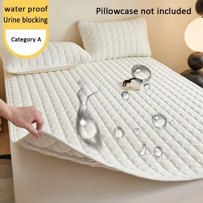 1pc Quilted Waterproof Anti-Urine Thin Mattress Cover, Suitable For Bedroom, Hotel, Hospital, Dorm, Nursing Home, 90gsm Fabric Weight