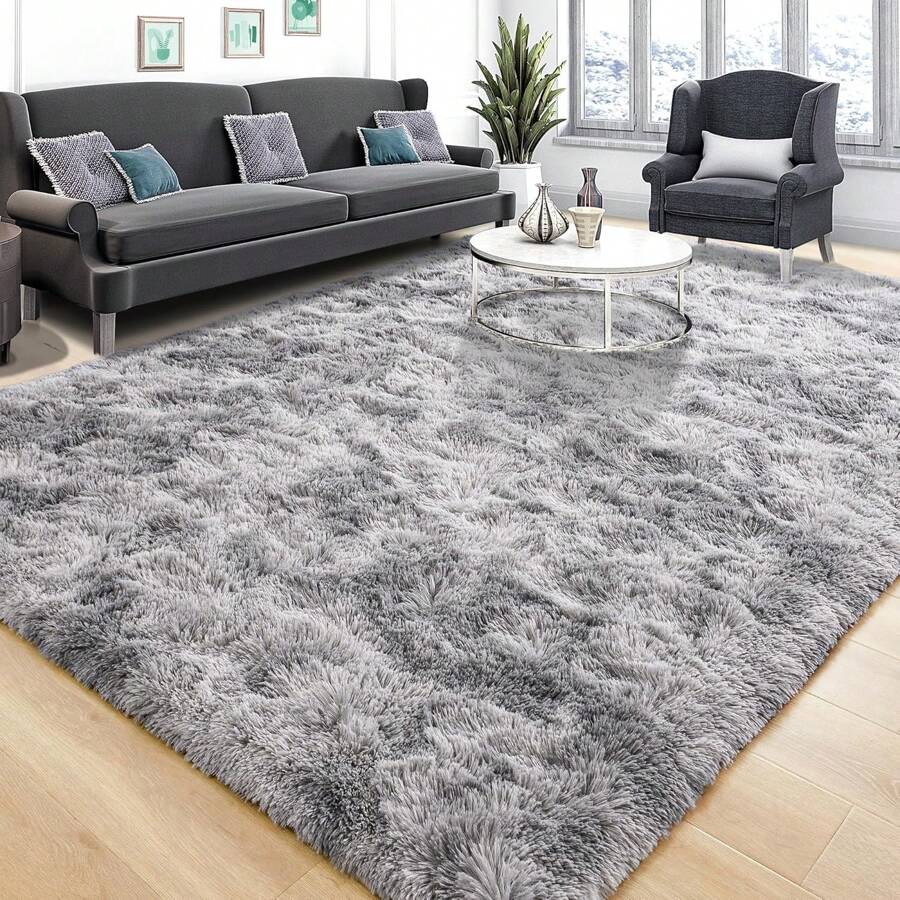 Soft Shag Rugs For Bedroom, Grey Fluffy Shaggy Rugs For Living Room, Luxury Modern Plush Carpet Girls Boys Room Dorm Indoor Home Decor, Upgrade Non-Slip - Màu Xám nhạt - Xem 1